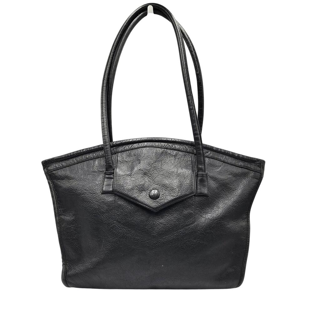 Vintage R. Paul Zeller Black Pebbled Leather Structured Satchel Handbag Rare